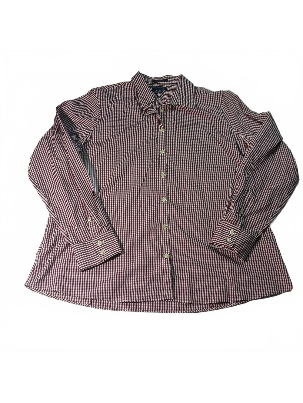 Lands End Gingham Button Down Shirt Red White Long Sleeve Cotton Top Retro Sz 18